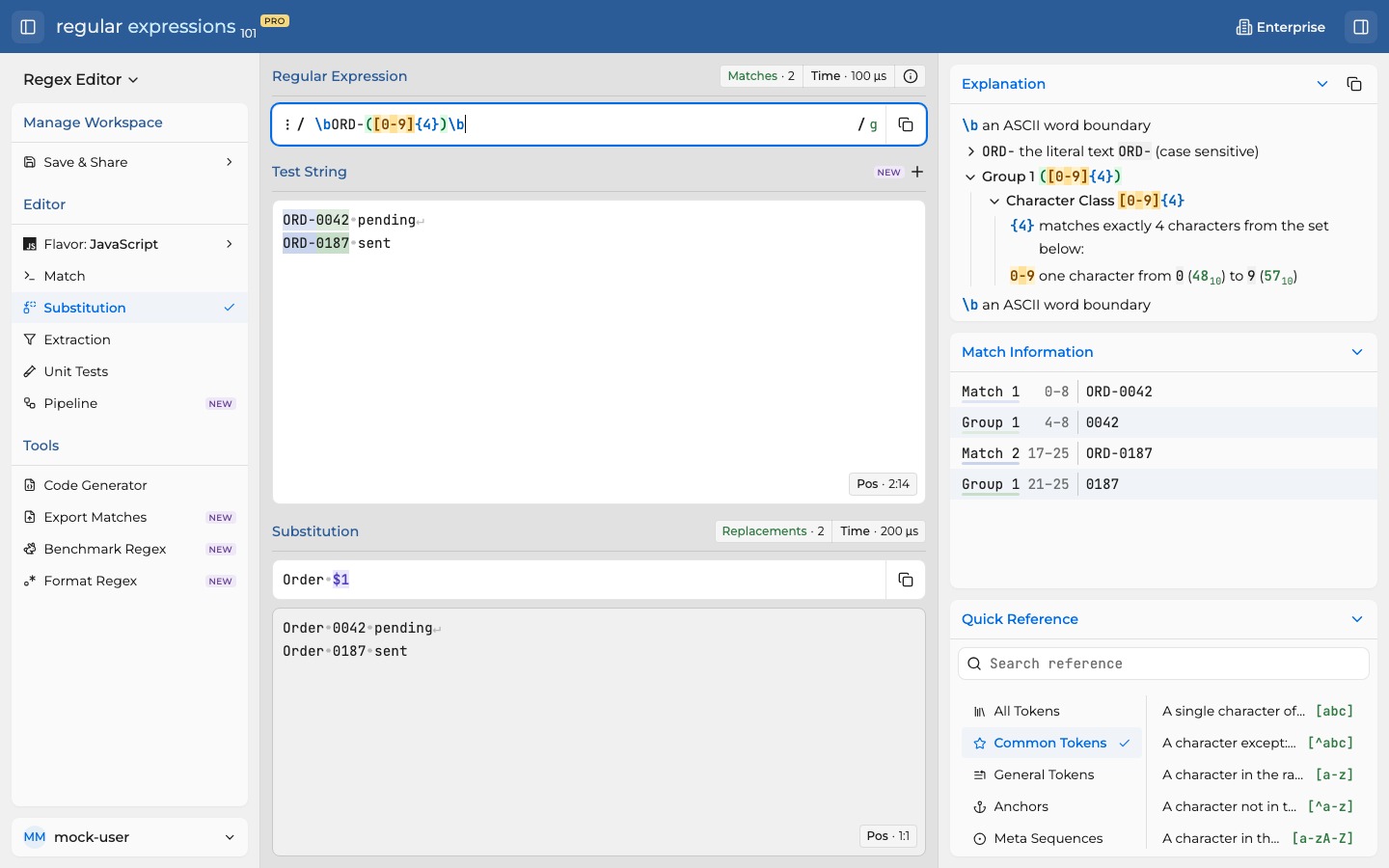 Regular substitution changes ORD prefixes to Order and keeps the remaining text.